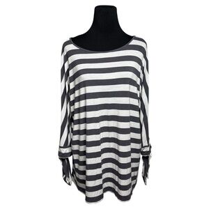 Soft Surroundings Women XL Adrift Tunic Top Gray White Strip 3/4 Sleeve Nautical